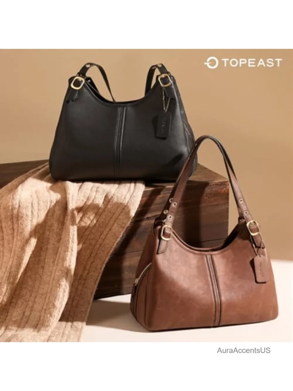Vintage Hobo Handbag Women Soft Faux Leather Shoulder Bag Slouchy Crescent